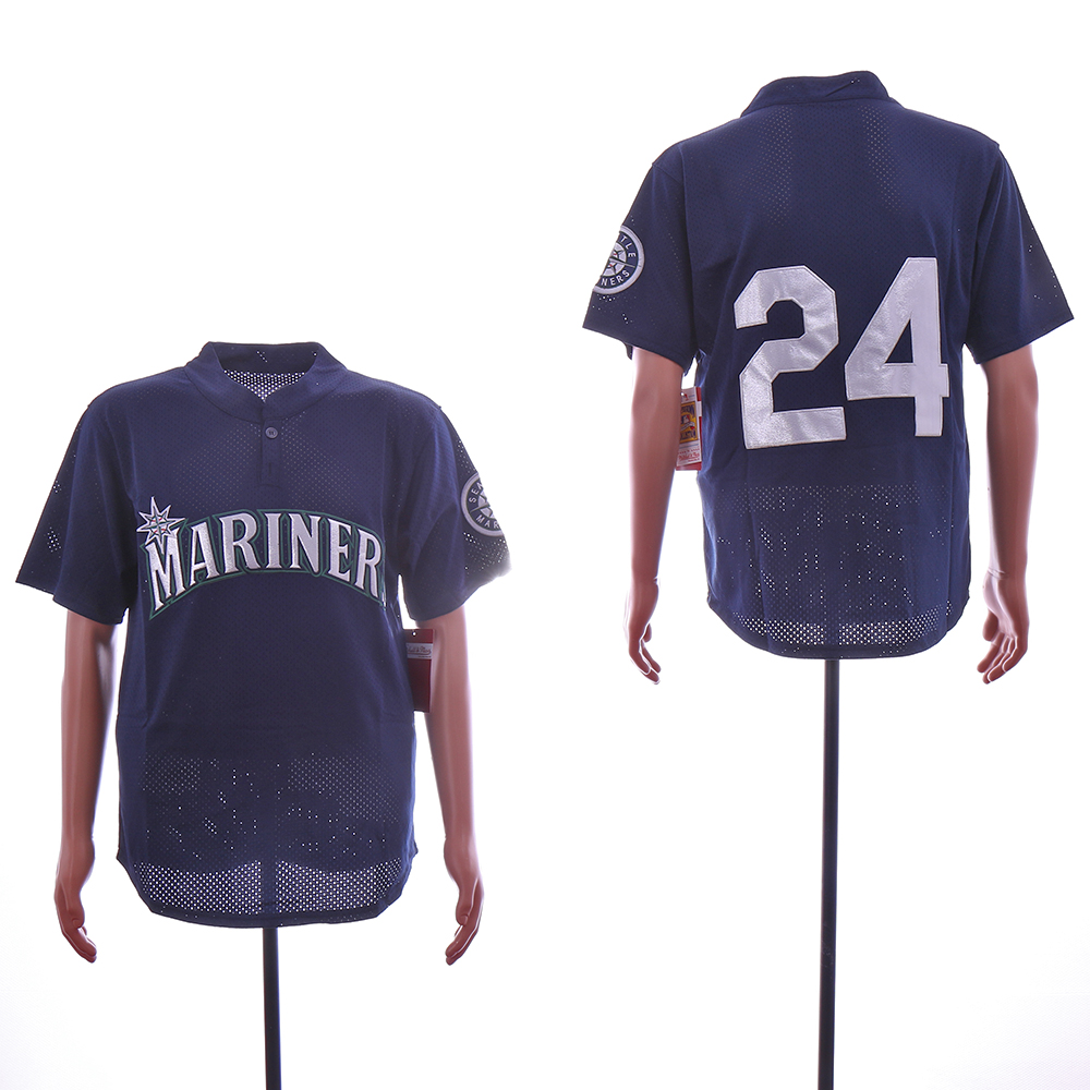 Men Seattle Mariners #24 Griffey Blue Throwback MLB Jerseys